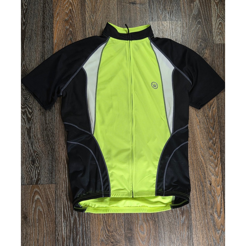 Canari Mens XL Cycling Jersey Neon Yellow Black Full Zip Short Sleeve Bike Shirt